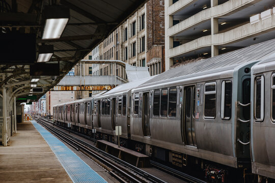 Chicago Elevated Train at Downtown Platform Station