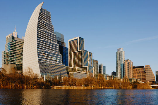 City Skyline With Modern Buildings Near the Water, Austin, Texas