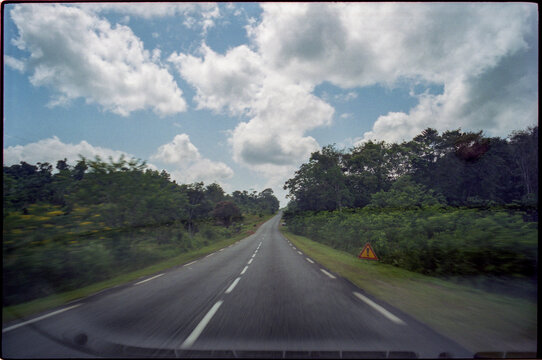 View of a street during a car ride