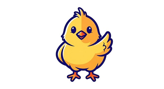 Adorable Chick Illustration: A cheerful cartoon chick with bright yellow feathers waves a friendly hello, embodying innocence and springtime joy.