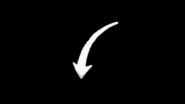 Arrow Scribble Hand Drawn Curved Down Arrow Animation Marker Stroke Direction Pointer Overlay Transparent Background 4K Video