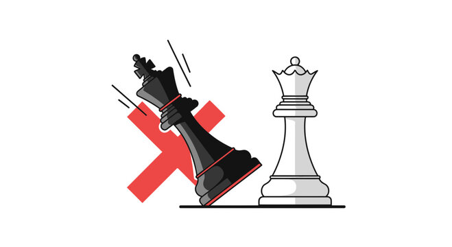 Black chess piece knocking over white.
