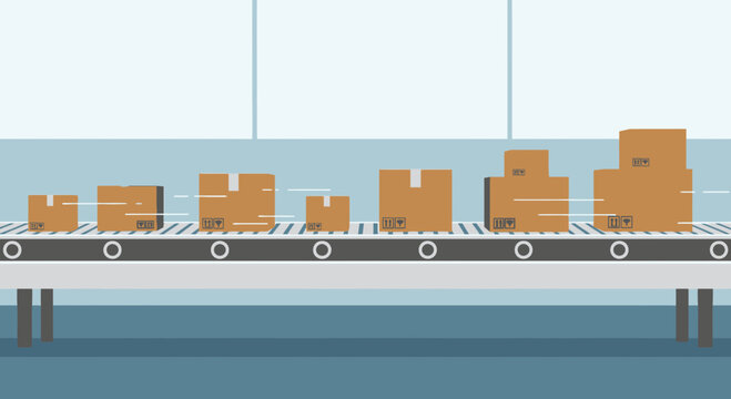 Brown cardboard boxes on conveyor belt 1.