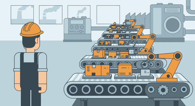 Industrial worker with robotic machine.