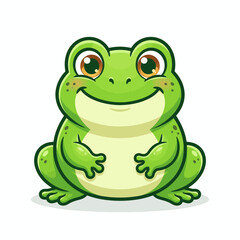 Fototapeta premium A smiling green frog sits happily on ground with big eyes