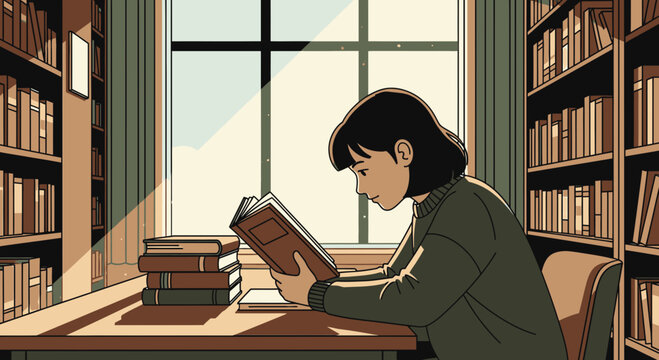 Woman Reading Book Sitting Down Alone.