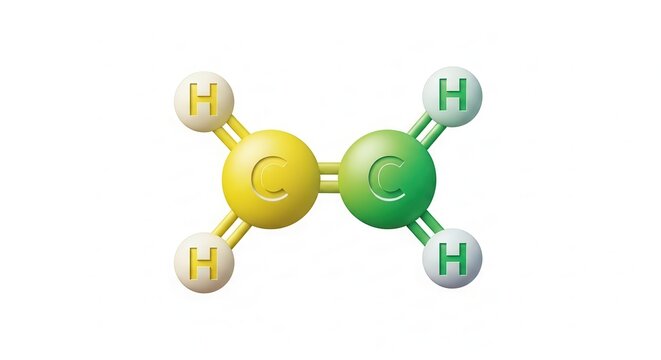 Vibrant three-dimensional visualization of an ethylene organic chemical compound model,