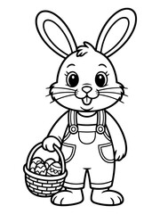 Fototapeta premium Easter Bunny Illustration: An adorable bunny holding a basket of colorful eggs, ready for the joyful season, exuding charm.