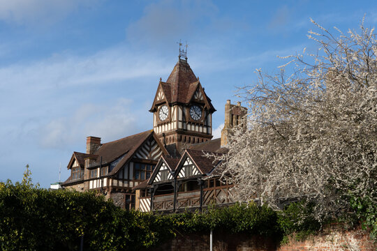 A 19th century clock tower in a historic town, UK