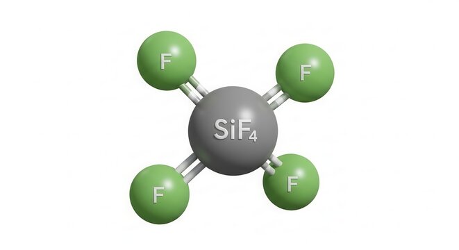 Vibrant 3D rendering of silicon tetrafluoride (SiF4) molecular structure showcasing its bonds and