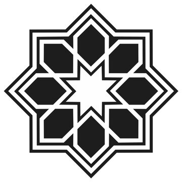 Intricate black and white Islamic geometric star pattern a traditional Arabic ornamental design element