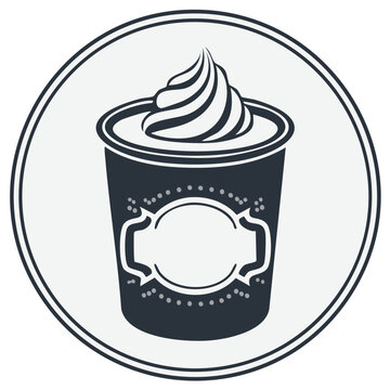 Stylized Ice Cream Cup with Swirled Topping and Blank Label Icon