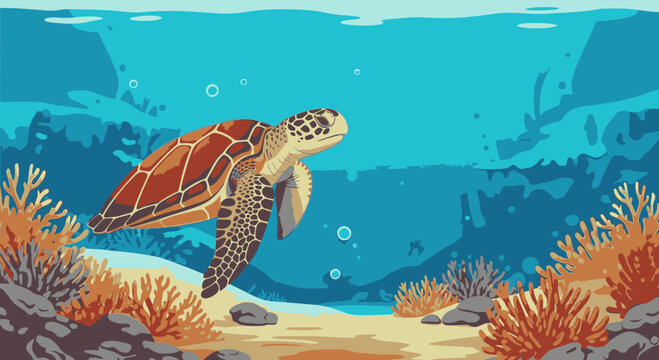 Sea turtle swimming underwater ocean 3.