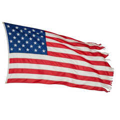 Obraz premium A weathered and tattered american flag showing signs of age with frayed edges and worn red stripes