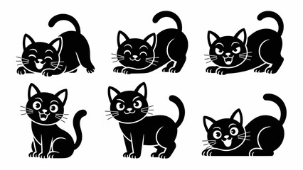 Obraz premium Cute Black Cat Expressions Line Art Set Playful Kitty Emotions Collection