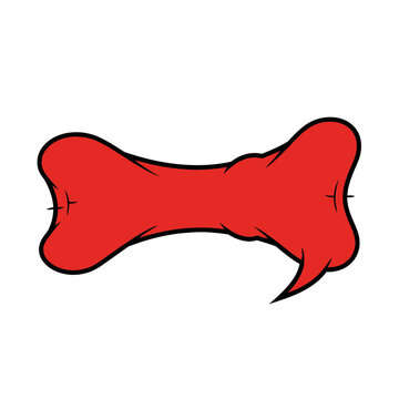 Red cartoon dog bone speech bubble with black outline on white background