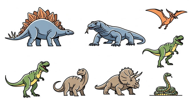 Collection of various dinosaur species and prehistoric creatures.