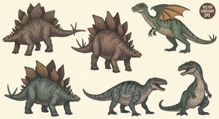 Collection of diverse prehistoric dinosaurs and mythical creatures. © Sedap