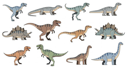 Collection of Diverse Dinosaur Toys Posed Against White Background. © Sedap