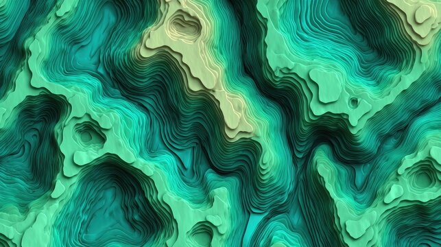 Abstract representation of topographical contours in shades of teal and green creates a textured background.
