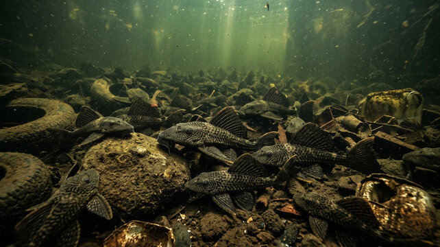 Pleco fish ( sapu--sapu fish) in the damage river