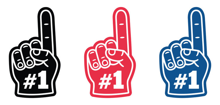 Bold foam finger number one icon featuring a classic sports fan we are number one hand gesture, designed as a clean vector graphic for team spirit and victory celebrations, modern flat style for event
