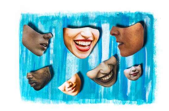 Analog collage of anonymous faces Showing Different Expressions 