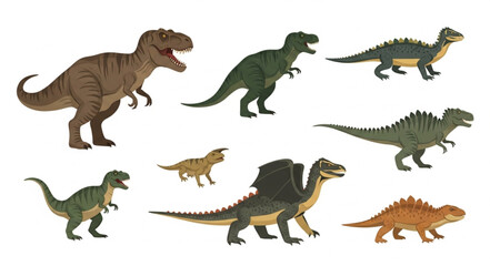 Collection of diverse dinosaur figures in various poses. © Suker