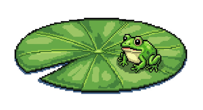 Cute Green Frog Sitting on a Lily Pad.