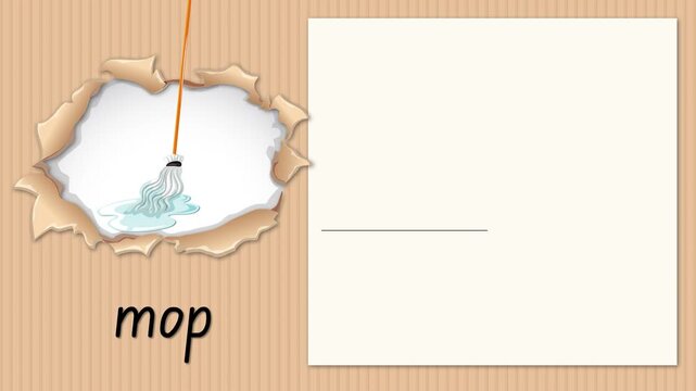 Educational Alphabet Animation Teaching Letter M with Mop Illustration and Writing