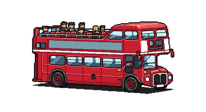 Classic Red Double Decker Bus Full Of Tourists.
