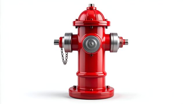 Vibrant Red Fire Hydrant Standing Tall on a White Background.