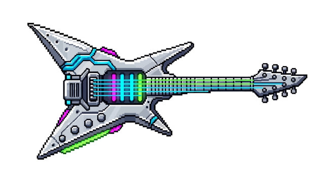 Futuristic Electric Guitar with Neon Lights and Sci-Fi Design.