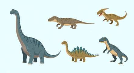 Collection of diverse prehistoric dinosaur species illustration. © su
