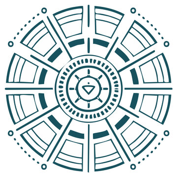 Circular Abstract Decorative Element Design featuring Tribal Motifs and Round Geometric Patterns