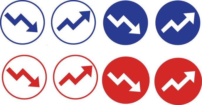 Blue and red financial trend arrow icon set isolated on white. Minimal thin line web icon set, Outline icons collection.