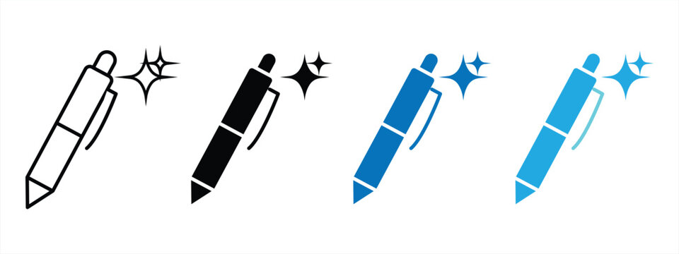 AI writing or smart edit icon set. editing pen sparkle stars symbol , Generative, generated AI logo gradient. for Artificial intelligence, intelligent content creation, seo, writing, or smart tools