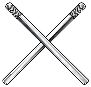 Crossed Escrima Sticks Martial Arts Weapon Black and White Line Art Illustration