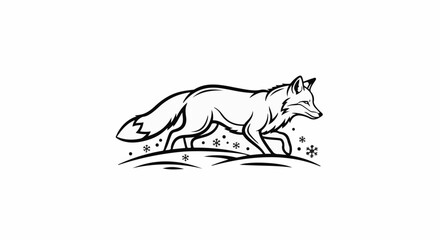 Fototapeta premium A black and white illustration of a fox walking through the snow