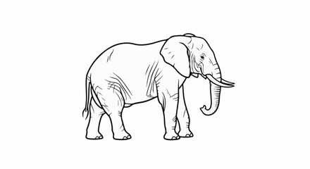 Fototapeta premium A black and white line drawing of a large elephant standing on a white background
