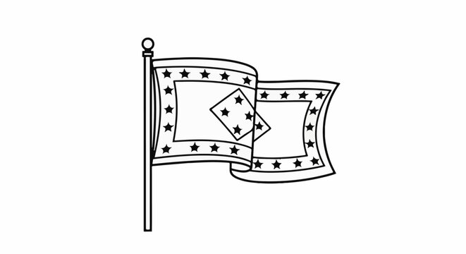 A black and white illustration of a flag on a pole