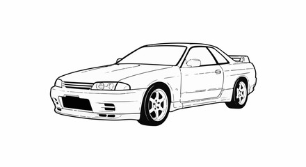 Obraz premium A black and white line drawing of a sports car with a spoiler