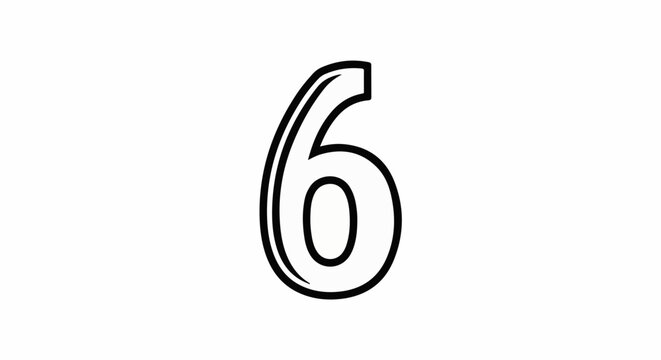A bold, outlined number six graphic on a plain white background