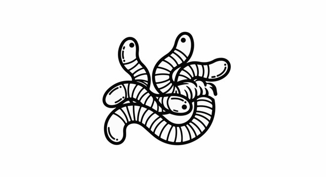 A cluster of wriggling, segmented earthworms, drawn in a simple black outline