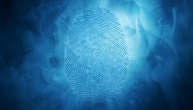 Blue Fingerprint in Mist with Glowing Center