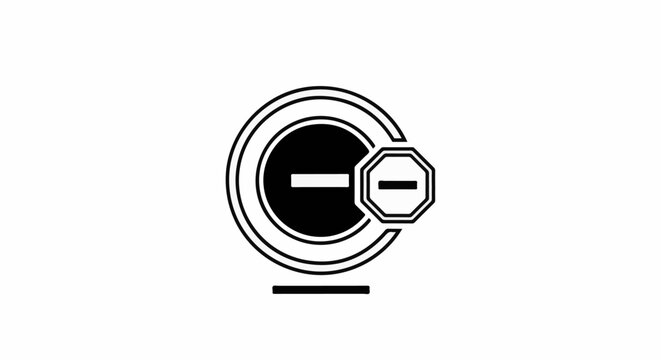 A circular graphic with an octagon containing a horizontal line symbol