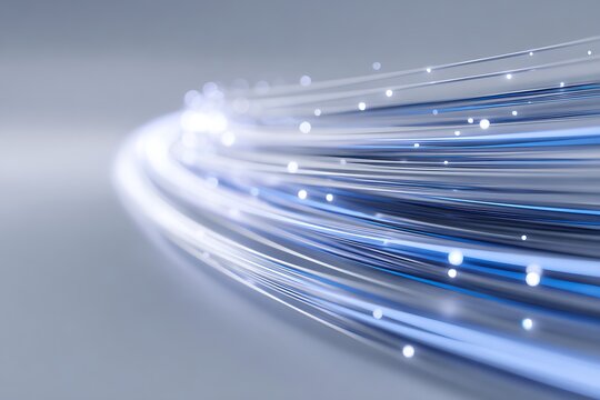 instant payment flow concept, fast moving light streaks and directional data lines, glowing blue transaction particles,