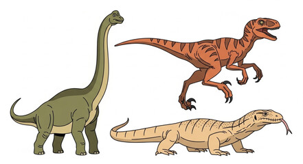 Three different dinosaurs depicted in illustration style. © su