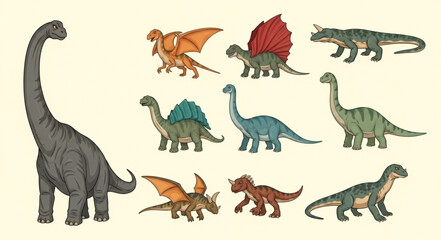 Collection of Various Dinosaur Species Illustration. © su
