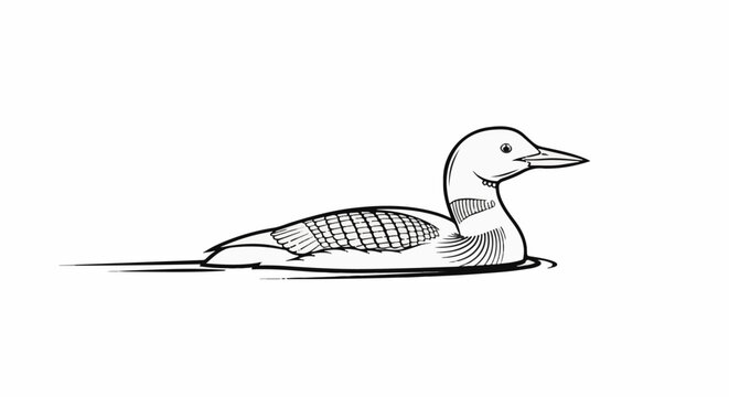 A line drawing of a loon swimming gracefully on calm water